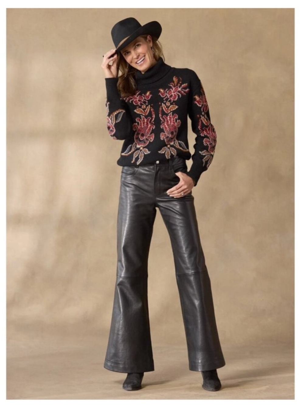 Sundance Black Leather Flared Pants